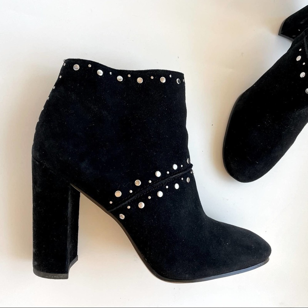 Sam Edelman Black Suede Chandler Round Disc Studs Block Heel Ankle Boots 9 - Picture 3 of 6